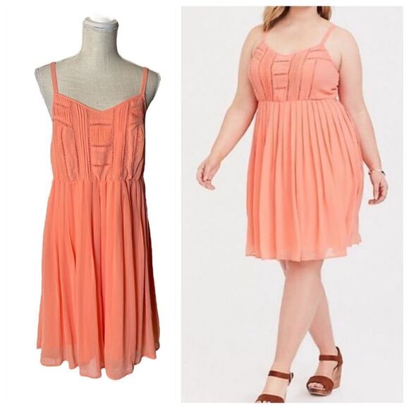 Torrid Coral Chiffon Skater Dress NWT - Picture 1 of 16